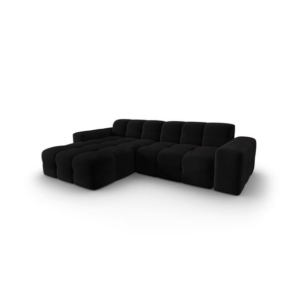 Ъглов диван от черно кадифе (ляв ъгъл) Kendal - Micadoni Home-image-3