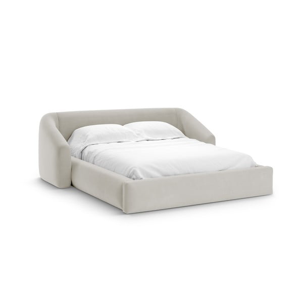 Бежово двойно легло 200x200 cm тапицирано с място за съхранение с включена подматрачна рамка Campi – Cosmopolitan Design