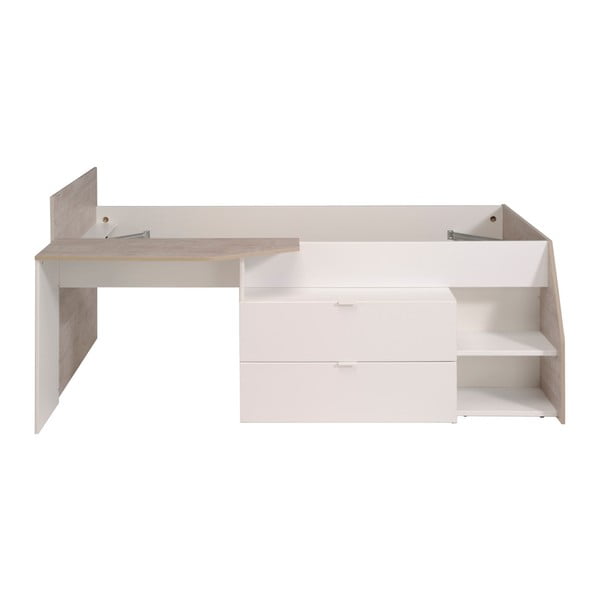 Světle šedá jednolůžková postel se 2 zásuvkami a psacím stolem Parisot Apollina, 90 x 190 cm