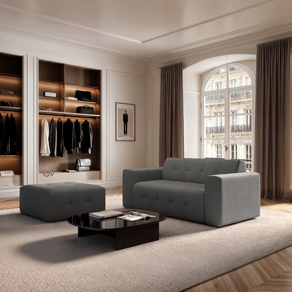 Сива кадифена табуретка Tuil – Rodier-image-1