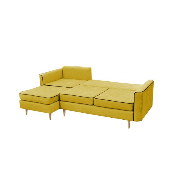 Hořčicově žlutá rozkládací pohovka se světlými nohami Mazzini Sofas Ladybird, levý roh-image-2