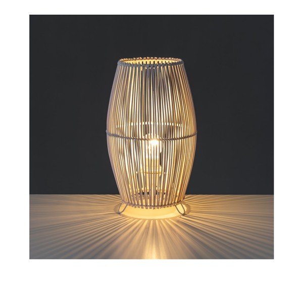 Бяла бамбукова настолна лампа с бамбуков абажур (височина 29 см) - Casa Selección-image-1