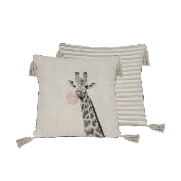 Сива възглавница с ленен жираф, 45 x 45 cm - Little Nice Things