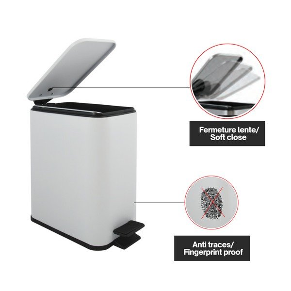 Стоманено кошче за боклук с педал в матово бял цвят 5 l   Erik – Spirella-image-4