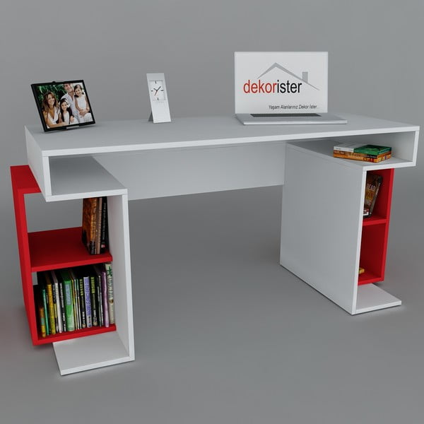Pracovní stůl Monument White/Red, 60x140x75 cm