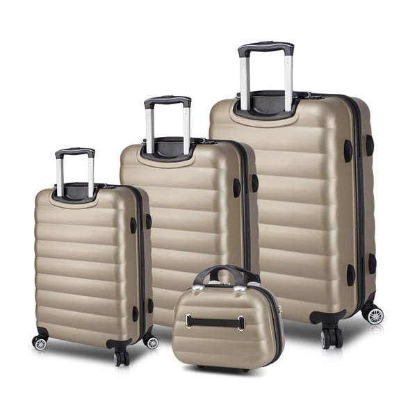 My Valice RESSO Travel Комплект от 3 куфара на ролки с USB портове и ръчен куфар в златисто - Myvalice