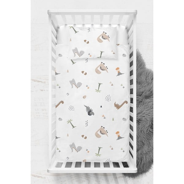 Бяло детско спално бельо от памук Renforcé 100x150 cm Dinozor – Mijolnir-image-2