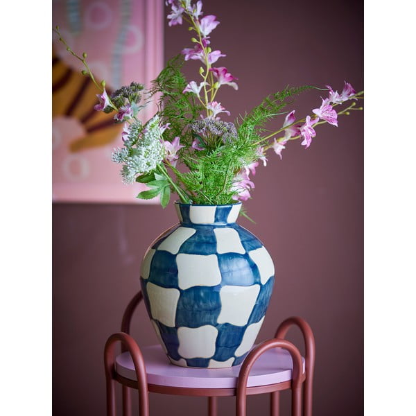 Синя/кремава стъклена ръчно рисувана ваза (височина 24 cm) Check – Bloomingville-image-1