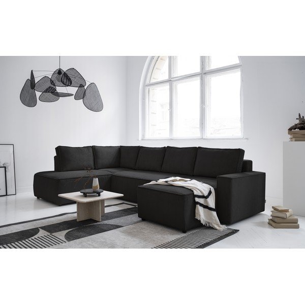 Антрацитен разтегателен ъглов диван от рипсено кадифе (ляв ъгъл/"U" форма) Brave Dave – Miuform-image-2