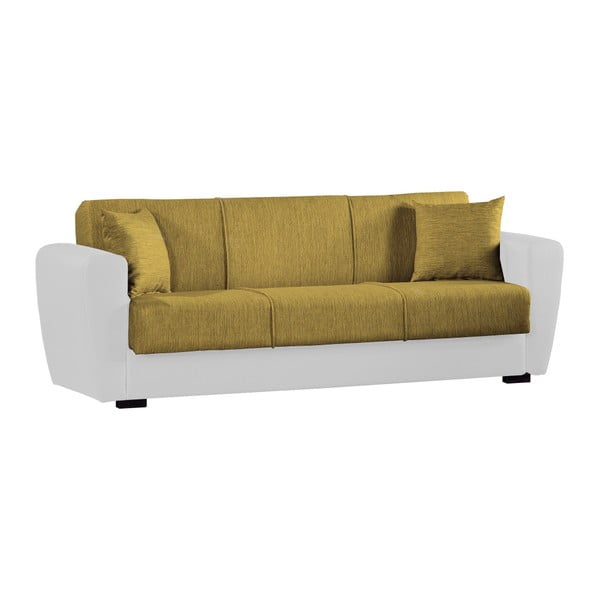Žluto-bílá trojmístná rozkládací pohovka s úložným prostorem Esidra Comfort