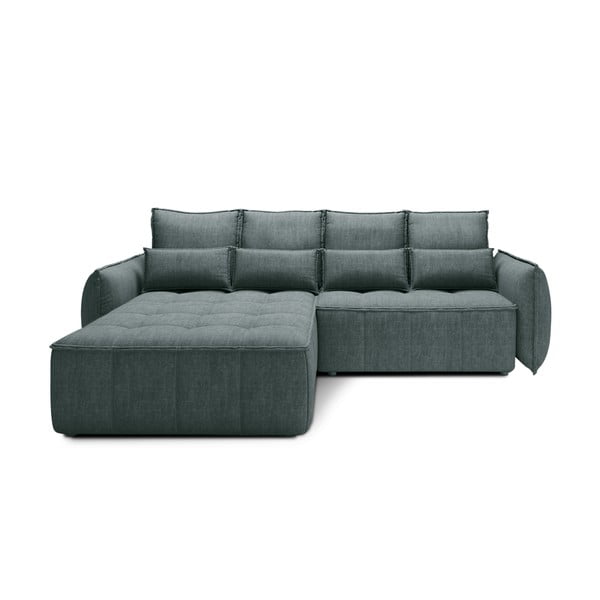 Зелен кадифен разтегателен ъглов диван с място за съхранение (ляв ъгъл) Campo – ELTAP