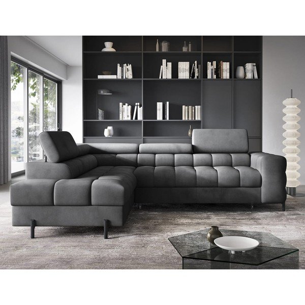 Тъмносив кадифен разтегателен ъглов диван с място за съхранение (ляв ъгъл L форма) Ferucce – ELTAP-image-1