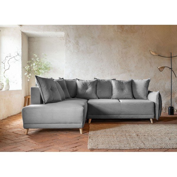 Сив велурен разтегателен диван (ляв ъгъл) Lazy Lukka - Miuform-image-1