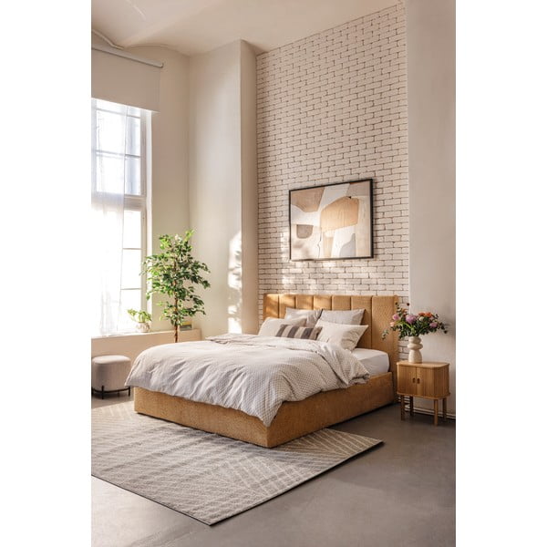 Тапицирано двойно легло с място за съхранение с матрак и решетка 180x200 cm в цвят горчица Thessa Bold Line - Bonami Selection-image-1