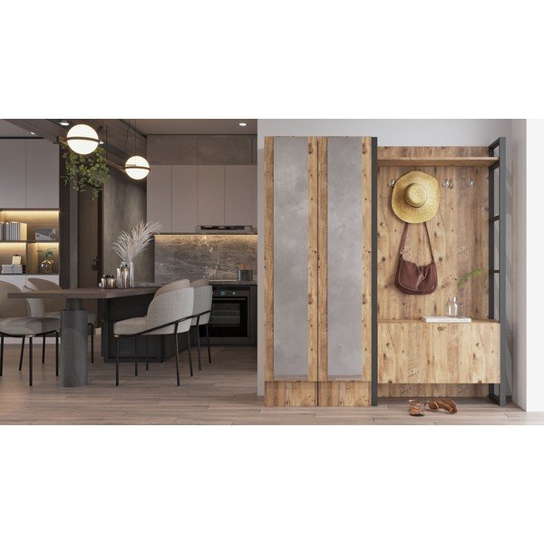 Комплект за коридор в декор от бор в естествен цвят Yvette - Kalune Design-image-3