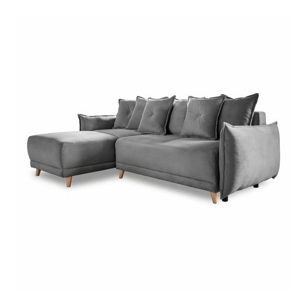 Ъглов разтегателен диван от сив велур (променлив) Lazy Lukka - Miuform