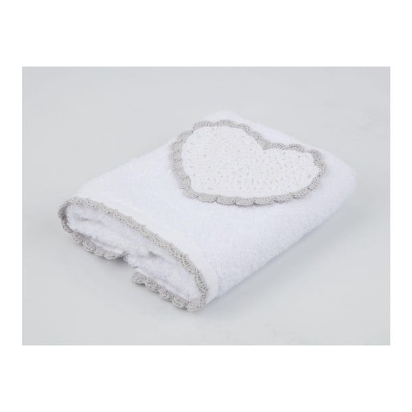 Хавлиена кърпа от чист памук с мотив на сърце , 30 x 46 cm - Madame Coco