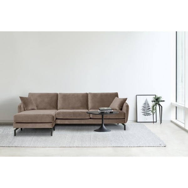 Ъглов диван от кадифе в кафяво-бежово (ляв ъгъл) Magic - Scandic-image-1