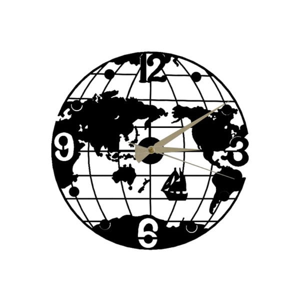 Черен стенен часовник Globe Clock, ⌀ 50 cm - Wallity