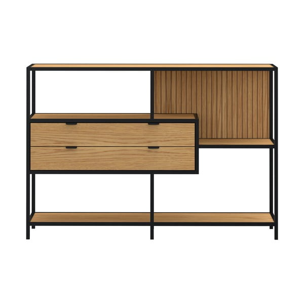 Библиотека от дъбов декор в черен и естествен цвят 114x78x35 cm Seaford – Actona