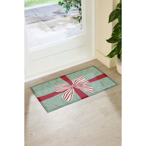 Изтривалка с коледен мотив от рециклирана пластмаса 40x70 cm Red & White Stripe Bow – Artsy Doormats-image-2