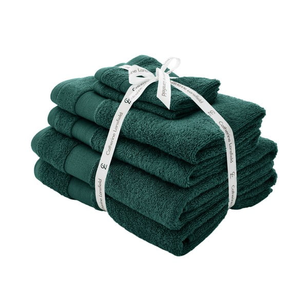 Тъмнозелени памучни хавлии и кърпи за баня в комплект от 6 бр. от тери Anti-Bacterial – Catherine Lansfield