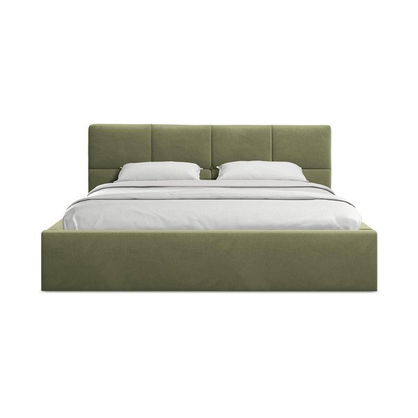 Зелено кадифено двойно легло 140x200 cm тапицирано с място за съхранение и включена подматрачна рамка Hiko – Makamii-image-3
