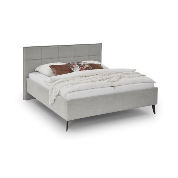 Светлосиво двойно легло 180x200 cm тапицирано без ламелно дъно Paulo – Meise Möbel-image-4