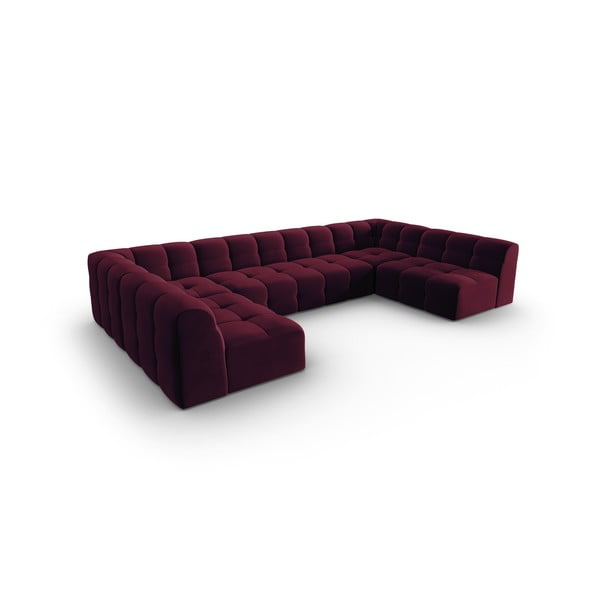 Ъглов диван от кадифе в цвят бордо (U-образен) Kendal - Micadoni Home-image-3