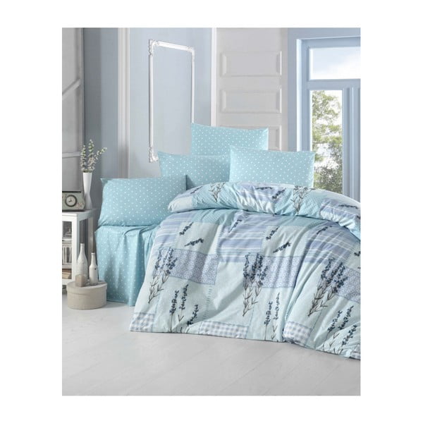 Синьо памучно спално бельо с чаршаф за двойно легло Turcak, 200 x 220 cm - Mijolnir