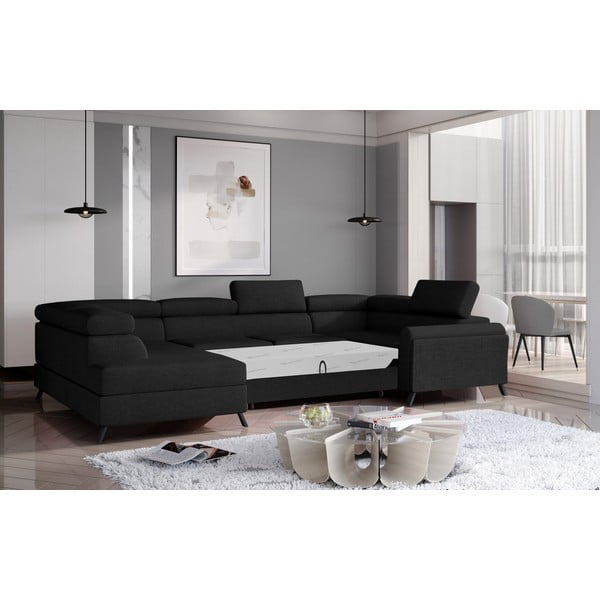 Черен разтегателен ъглов диван с място за съхранение (ляв ъгъл U форма) Escada – ELTAP-image-2