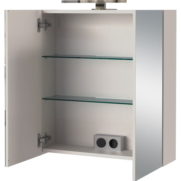 Кремав стенен шкаф за баня с огледало 60x71 cm Arcena – Germania-image-3