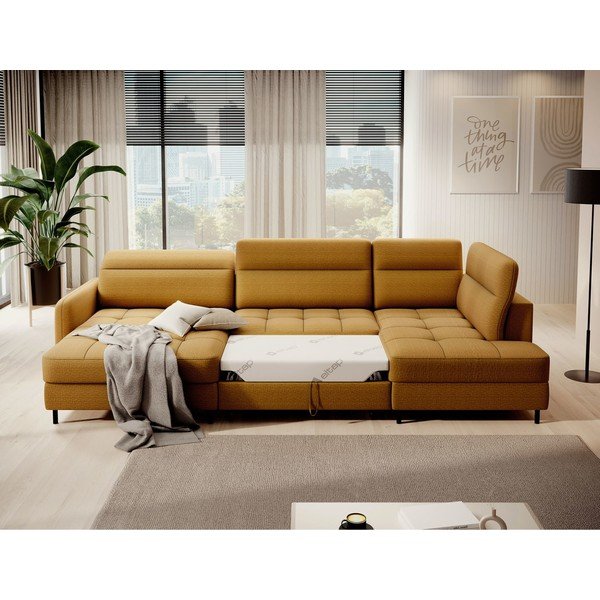 Жълт кадифен разтегателен ъглов диван с място за съхранение (десен ъгъл U форма) Berrto – ELTAP-image-4