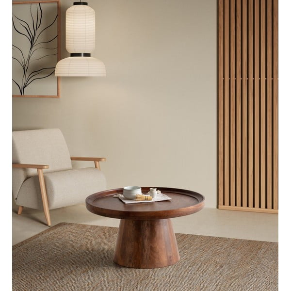 Тъмнокафява кръгла масичка за кафе от масивно манго ø 80 cm Rose – MOME-image-1