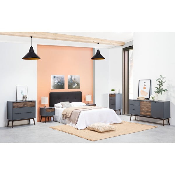 Антрацит/тъмнокафяв висок боров скрин 80x82 cm Nussa - Marckeric-image-1