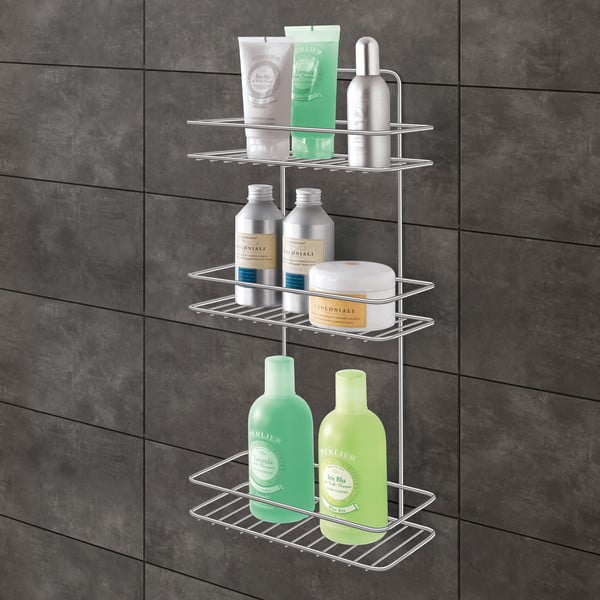 Висящ стоманен рафт за баня без пробиване в блестящо сребрист цвят Luxy – Metaltex-image-1