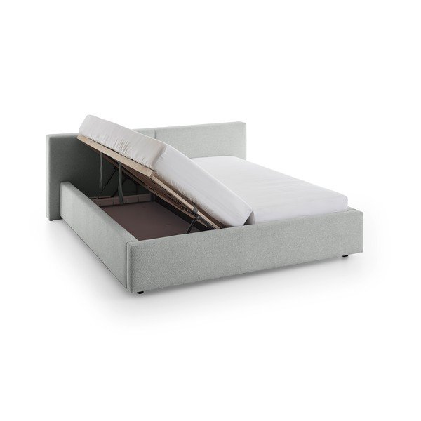 Сиво тапицирано двойно легло с място за съхранение с включена подматрачна рамка 160x200 cm Cube – Meise Möbel-image-4