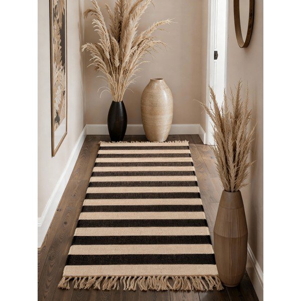 Черна/кремава двустранна/ръчно изработена ютена пътека 80x200 cm Playa – Hanse Home-image-1