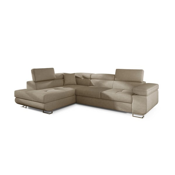 Бежов разтегателен ъглов диван с място за съхранение (ляв ъгъл L форма) Anton – ELTAP-image-2