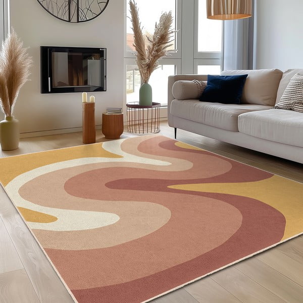 Килим подходящ за пране в цвят жълта охра и сиво-розов 160x230 cm Strawberry Creamsicle – Mila Home-image-3