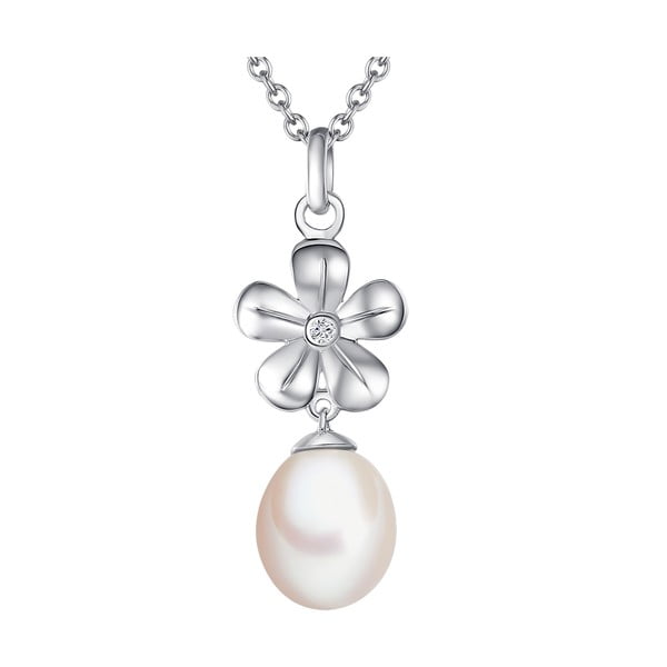 Stříbrný náhrdelník s pravým diamantem a perlou Tess Diamonds Celestina, délka 50 cm