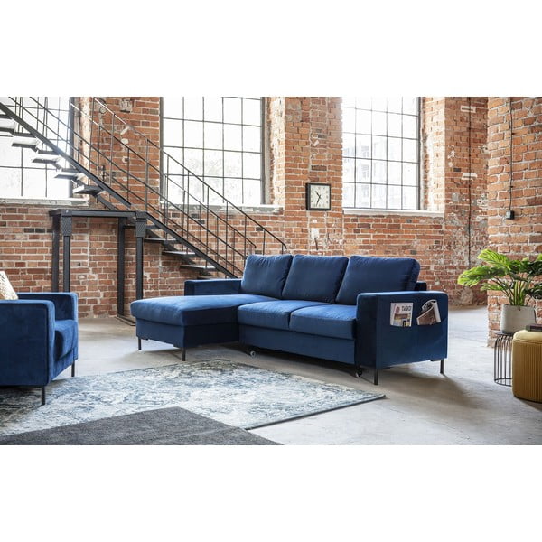 Морскосиньо кадифено ъглов диван, ляв ъгъл Lofty Lilly - Miuform-image-3