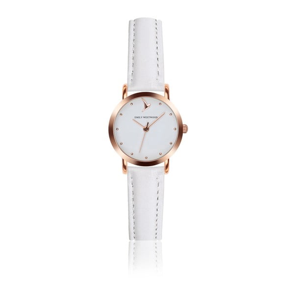 Dámské hodinky s bílým páskem z pravé kůže Emily Westwood Vintage