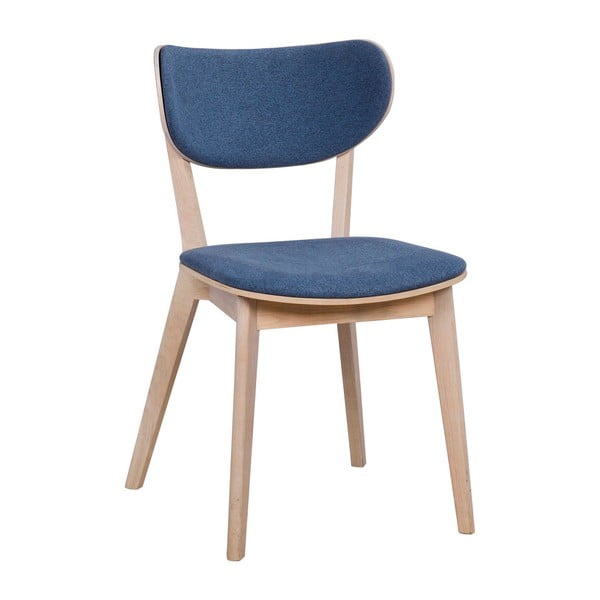 Světle hnědá dubová jídelní židle s modrým sedákem Folke Cato