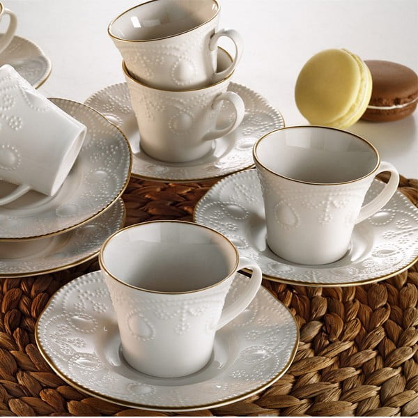 Комплект от 6 порцеланови чаши за чай с чинийка Kutahya Stitched - Kütahya Porselen
