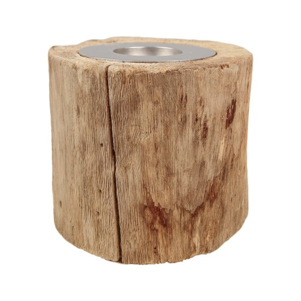 Античен свещник от необработено тиково дърво, височина 10 см - HSM collection-image-1