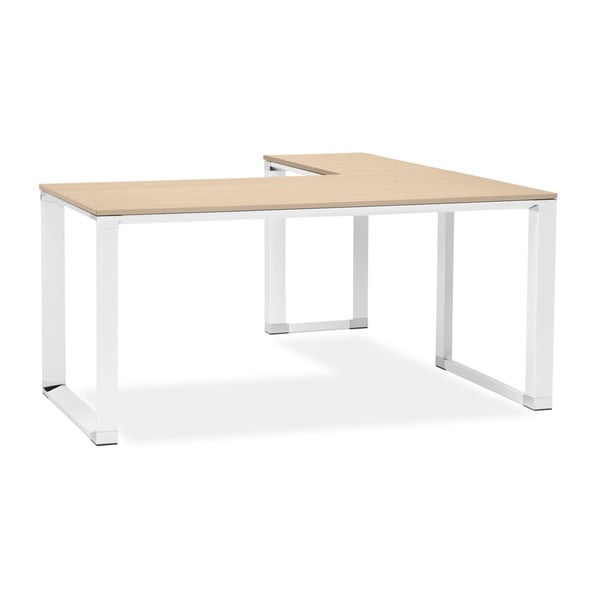 Бяло ъглово бюро с естествен дървен плот Warmer - Kokoon