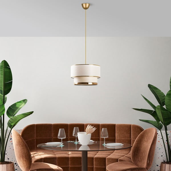 Кремаво и златисто висящо осветително тяло с текстилен абажур ø 30 cm Cake – Opviq lights-image-3