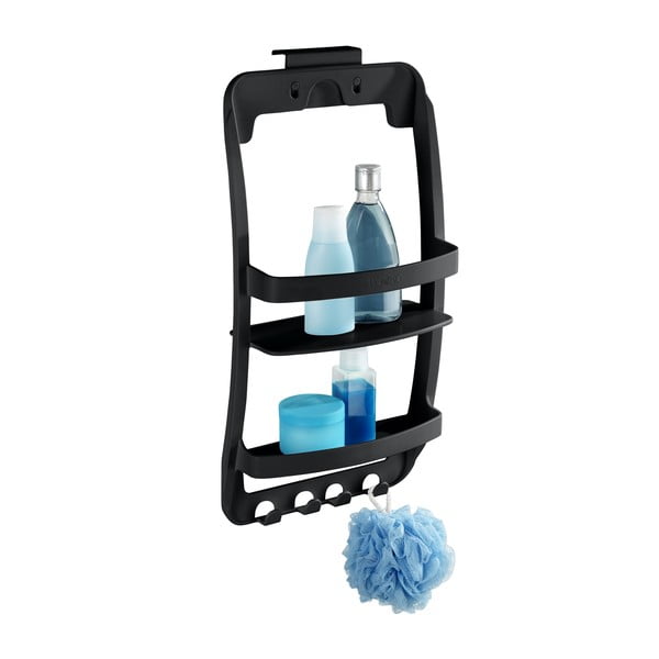 Черен висящ пластмасов рафт за баня без пробиване Universal – Wenko