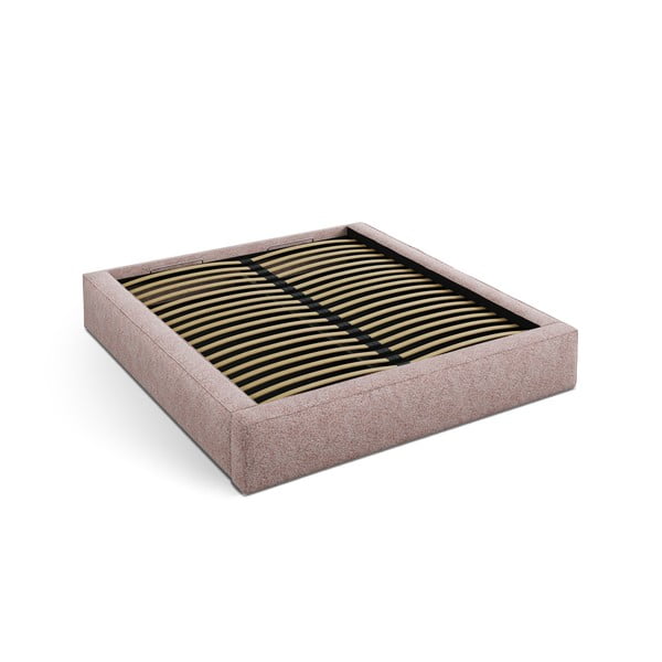 Светлорозово двойно тапицирано легло с място за съхранение с включена подматрачна рамка 160x200 cm Simon – Micadoni 